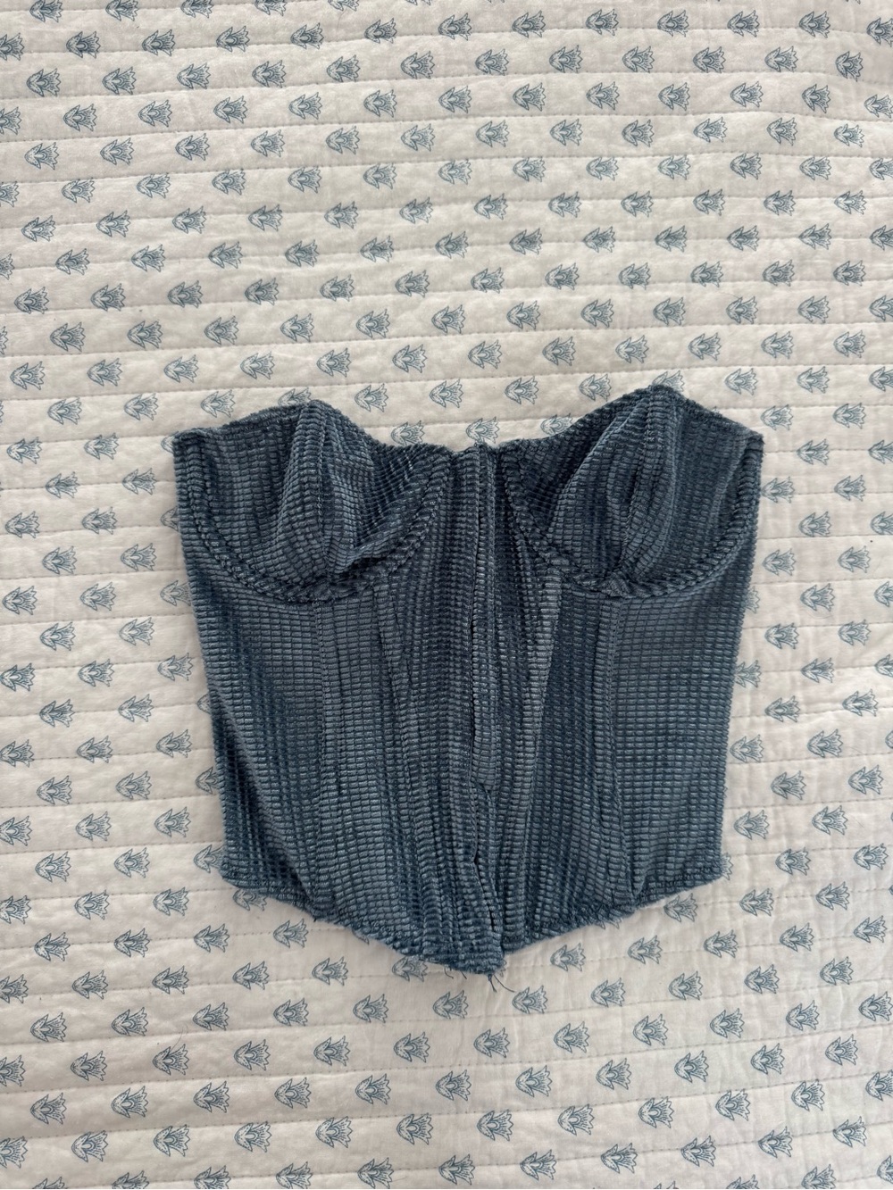 Urban Outfitters Ribbed Strapless Bustier in Slate Blue